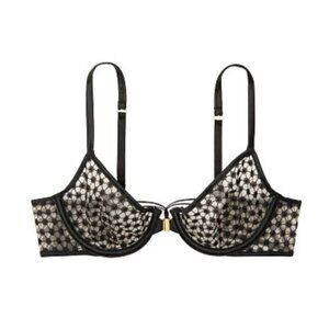 Victorias Secret Unlined Demi/Demi Starburst Embroidered Sheer Bra 36D Underwire